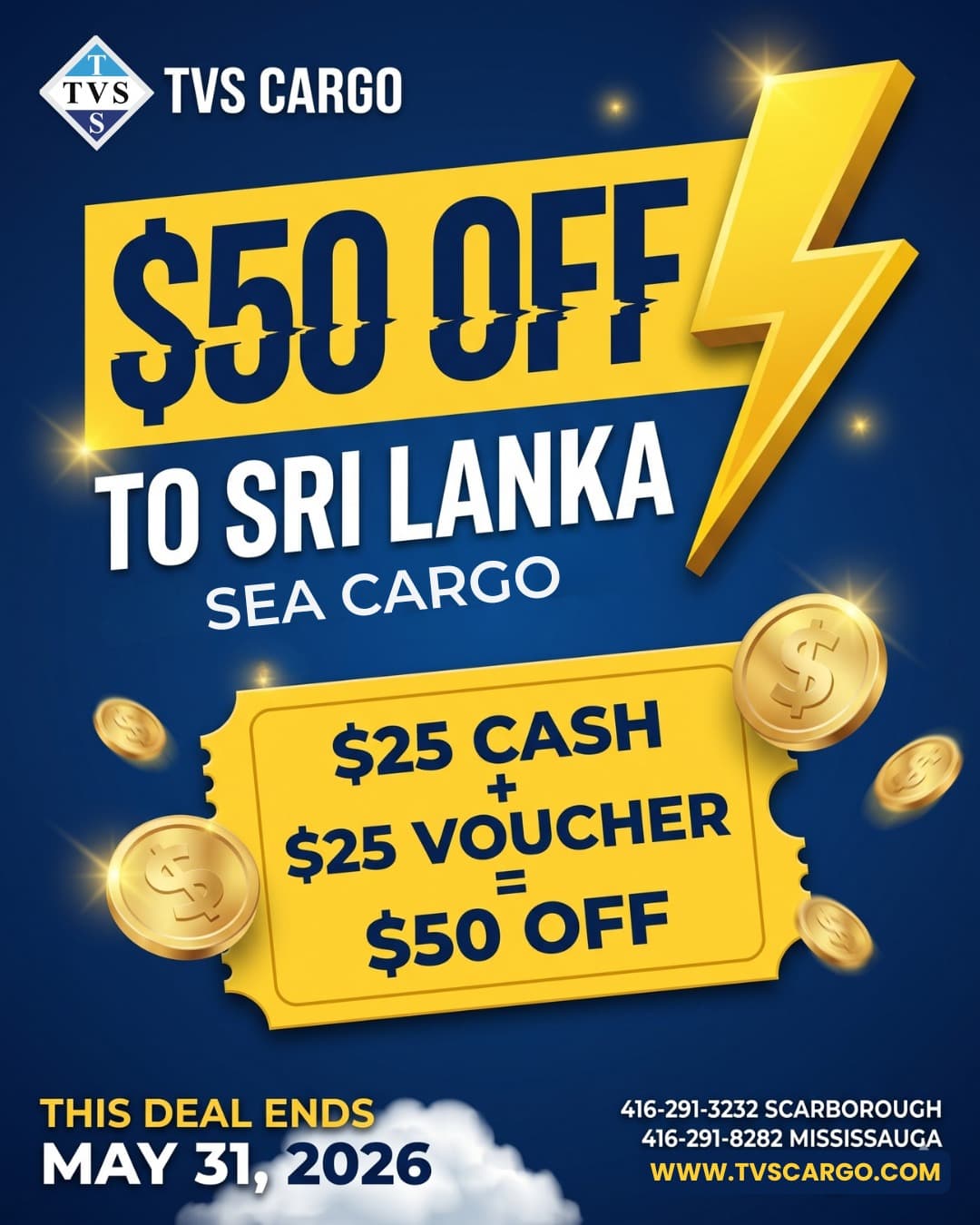 $50 off to Sri Lanka sea cargo